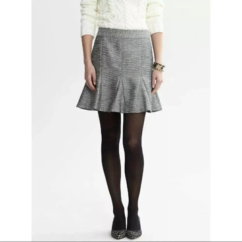 Banana Republic Tweed Metallic Pleated Fit & Flare Mini Skirt Size 14